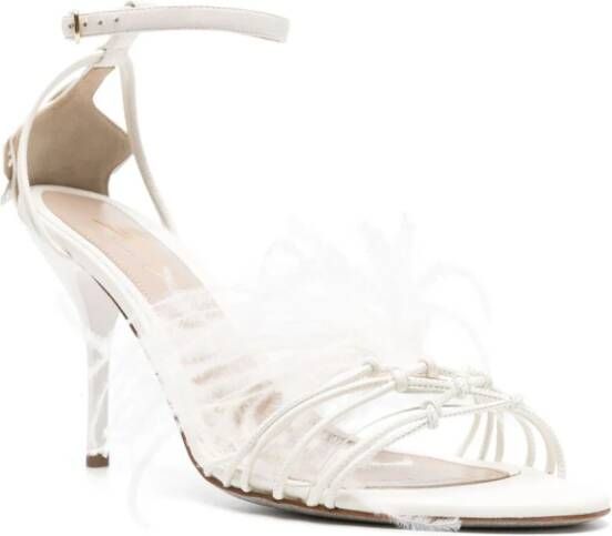 Genny 90mm feather-detail leather sandals White