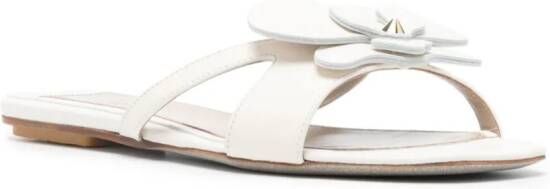 Genny floral-appliqué leather slides White