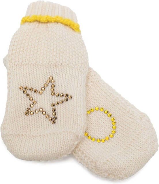 Gensami kids crystal-embellished knitted slippers Neutrals