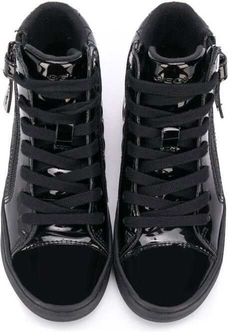 Geox Kids Kalispera patent high top sneakers Black
