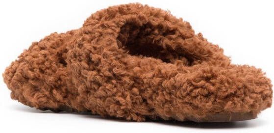 GIABORGHINI faux-fur double-strap slides Brown