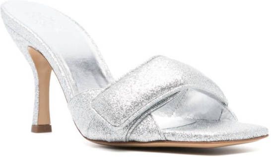 GIABORGHINI glitter-detailing 80mm leather mules Silver