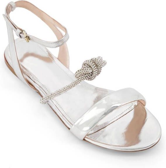 Giambattista Valli crystal bow flat sandals Silver