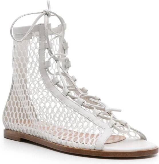 Gianvito Rossi ankle-length honeycomb-knit sandals White