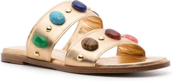 Gianvito Rossi beaded flat leather slides Gold
