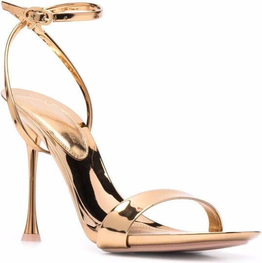 Gianvito Rossi Spice Ribbon 95mm metallic-effect sandals Gold