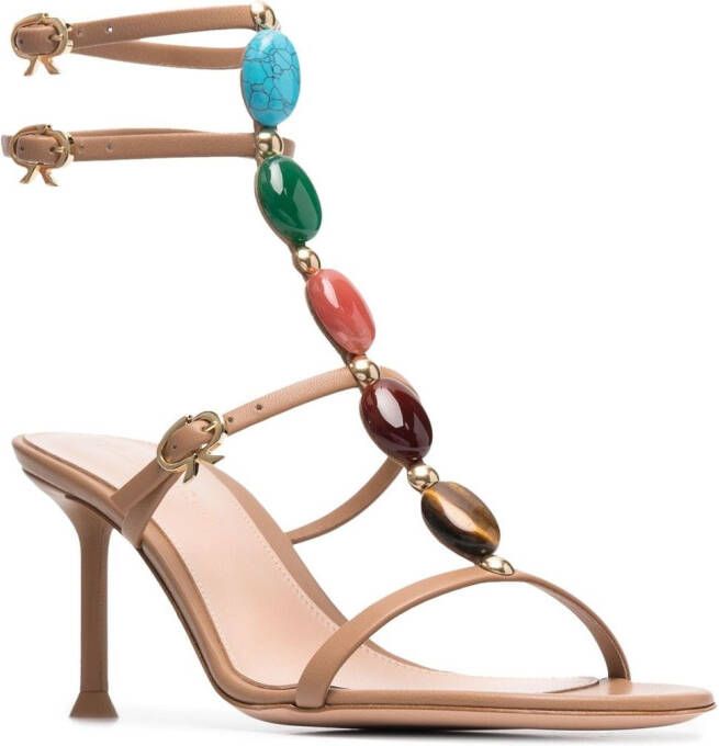 Gianvito Rossi jewelled T-strap sandals Neutrals