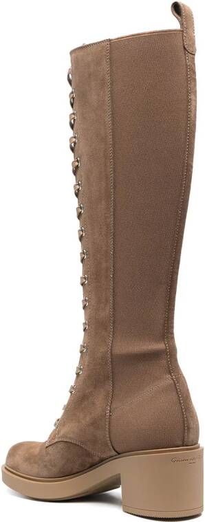 Gianvito Rossi lace-up suede knee boots Brown