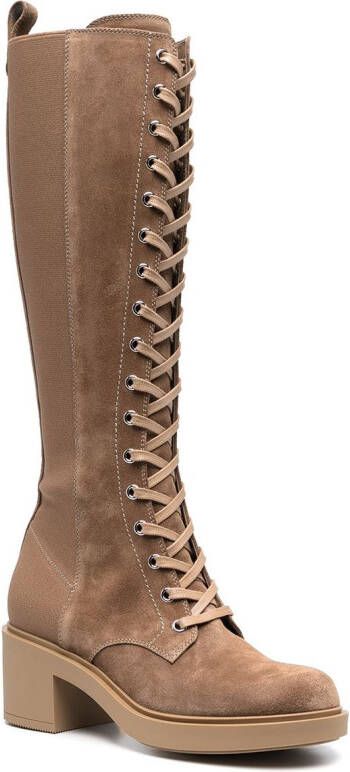 Gianvito Rossi lace-up suede knee boots Brown
