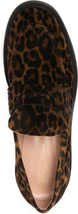 Gianvito Rossi leopard-print leather loafers Brown