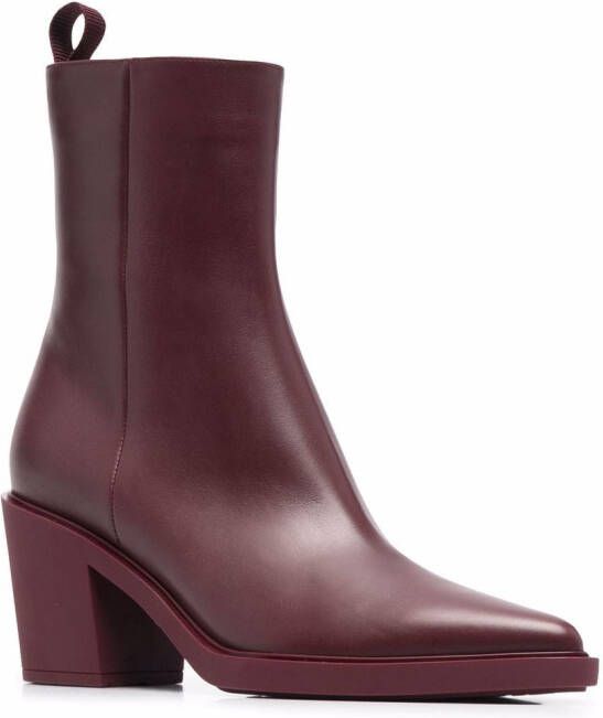 Gianvito Rossi pointed leather heeled ankle boots Red