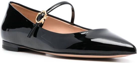 Gianvito Rossi pointed-toe buckle-strap ballerina shoes Black