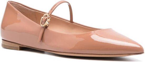 Gianvito Rossi pointed-toe buckle-strap ballerina shoes Neutrals