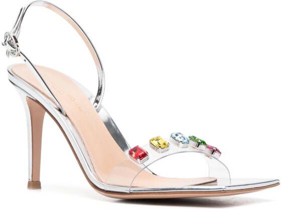 Gianvito Rossi Ribbon gemstone-embellished 100mm sandals Silver