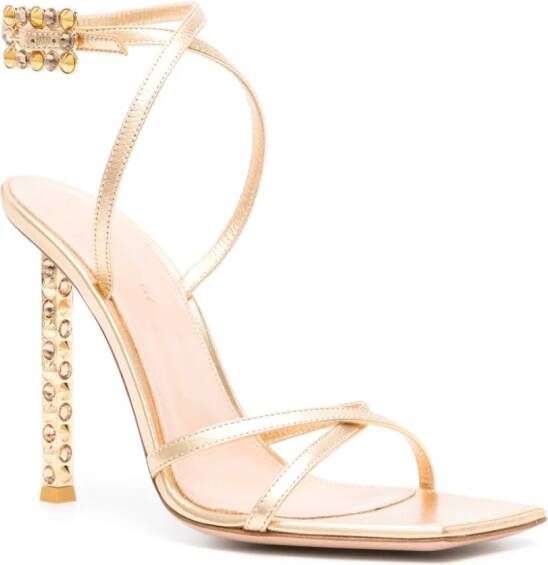 Gianvito Rossi Rockstudded 120mm metallic leather sandals Gold