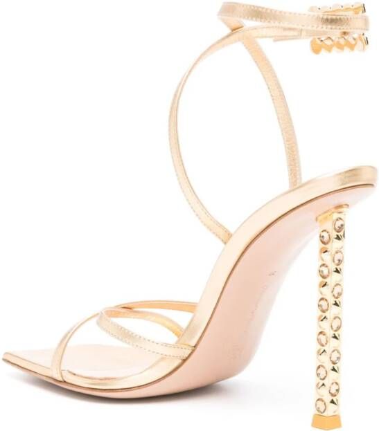 Gianvito Rossi Rockstudded 120mm metallic leather sandals Gold