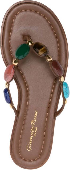Gianvito Rossi Shanti embellished leather flip flops Brown
