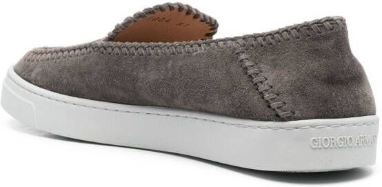 Giorgio Armani decorative-stitching suede loafers Grey