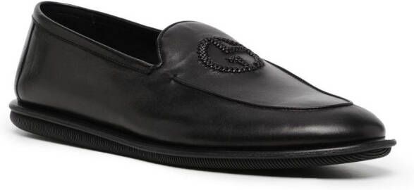 Giorgio Armani embroidered-logo leather slippers Black