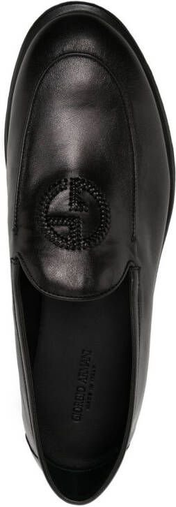 Giorgio Armani embroidered-logo leather slippers Black