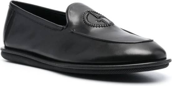 Giorgio Armani logo-embroidered leather loafers Black