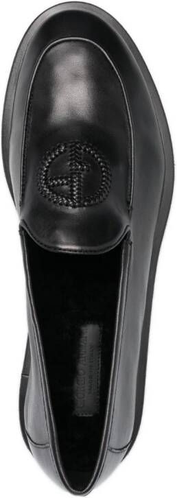 Giorgio Armani logo-embroidered leather loafers Black