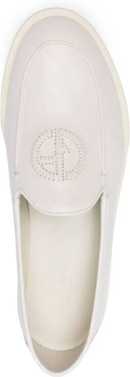 Giorgio Armani logo-embroidered leather loafers White