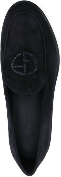 Giorgio Armani logo-embroidered suede loafers Blue