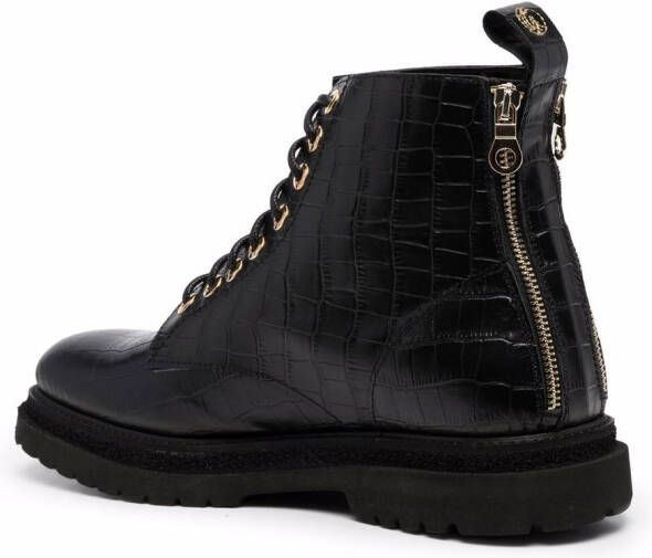 Giuliano Galiano crocodile effect lace-up boots Black