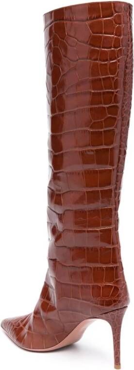Giuliano Galiano Lara 80mm crocodile-embossed leather boots Brown
