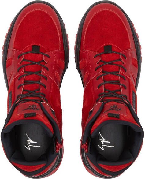 Giuseppe Junior Talon high-top suede-trim sneakers Red