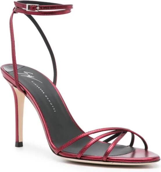 Giuseppe Zanotti 100mm metallic leather strapy sandals Red