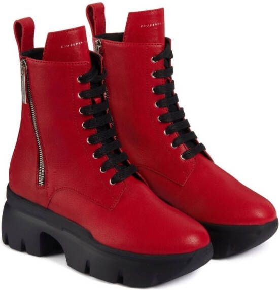 Giuseppe Zanotti Alanis lace-up leather boots Red