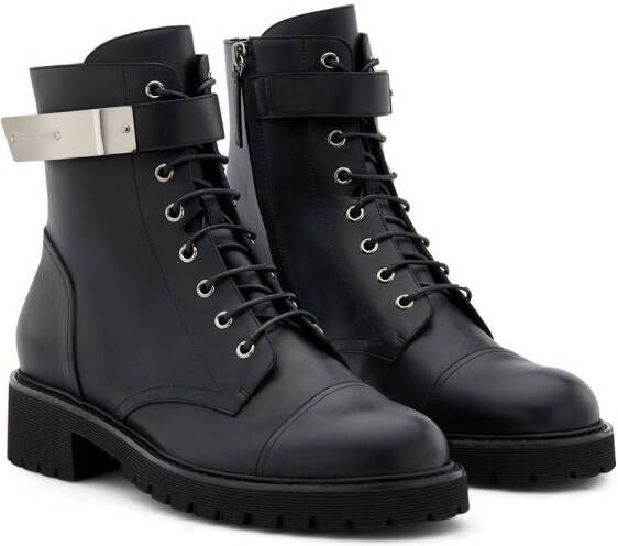 Giuseppe Zanotti Austin logo-plaque combat boots Black