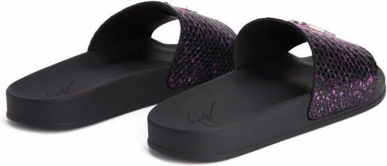 Giuseppe Zanotti Brett crocodile-embossed metallic sliders Pink