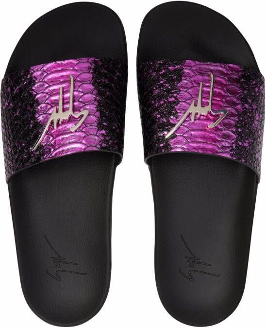Giuseppe Zanotti Brett crocodile-embossed metallic sliders Pink