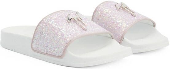 Giuseppe Zanotti Brett glitter-detail slide sandals Pink