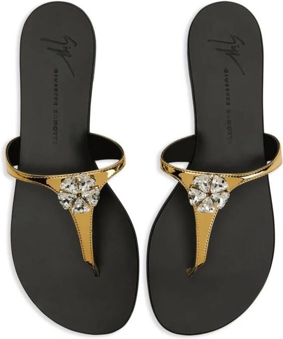 Giuseppe Zanotti Brionne crystal-embellished metallic flat sandals Gold