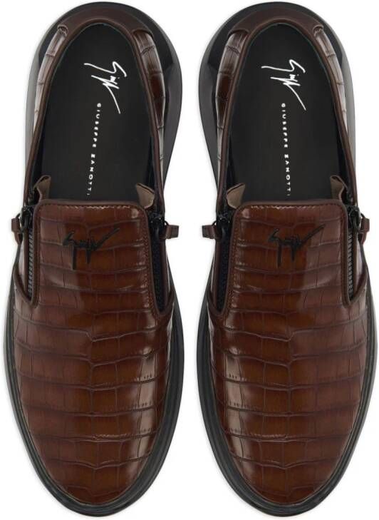 Giuseppe Zanotti crocodile-effect leather slip-on sneakers Brown