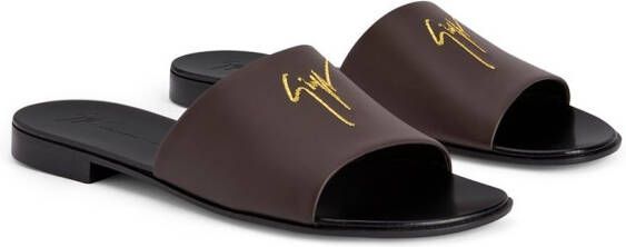 Giuseppe Zanotti embroidered logo sandals Brown