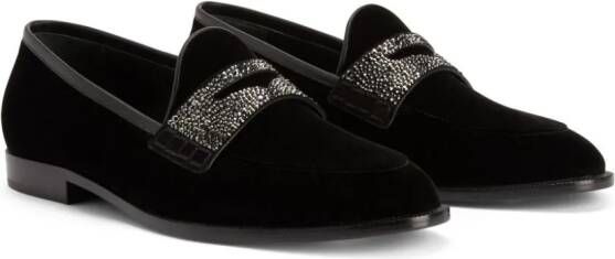 Giuseppe Zanotti Ermy rhinestone-detail velvet loafers Black