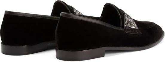 Giuseppe Zanotti Ermy rhinestone-detail velvet loafers Black