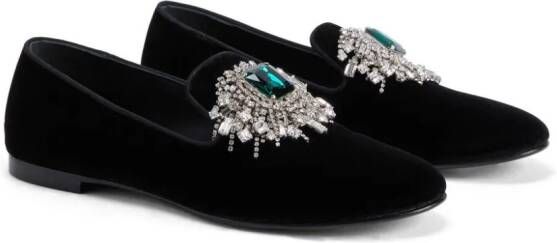 Giuseppe Zanotti Euphemiee crystal-embellished velvet loafers Black