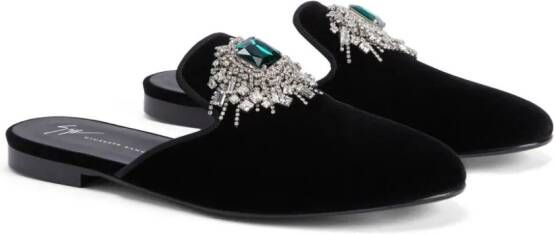 Giuseppe Zanotti Euphemiee crystal-embellished velvet slippers Black