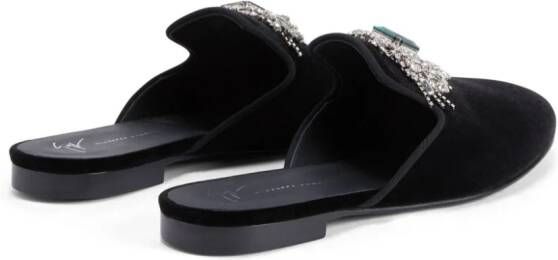 Giuseppe Zanotti Euphemiee crystal-embellished velvet slippers Black