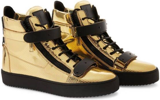 Giuseppe Zanotti foiled-finish high top sneakers GOLD