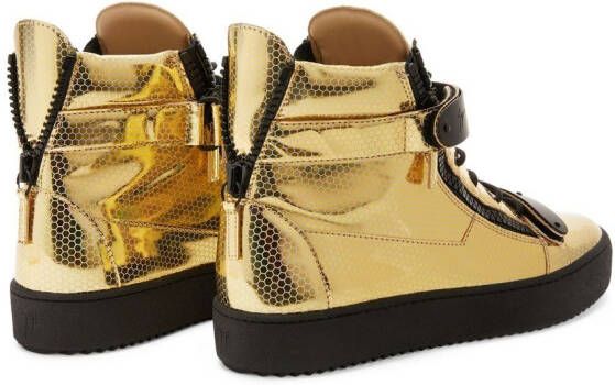 Giuseppe Zanotti foiled-finish high top sneakers GOLD