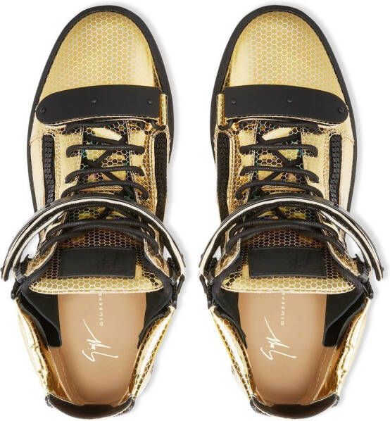 Giuseppe Zanotti foiled-finish high top sneakers GOLD