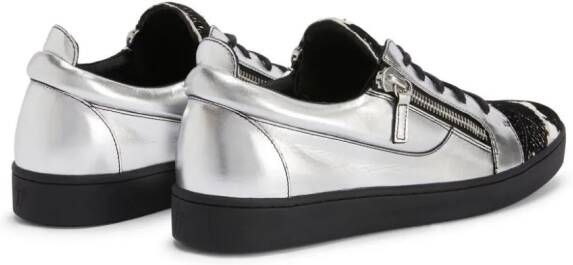 Giuseppe Zanotti Frankie leaf-embroidered leather sneakers Silver