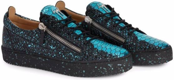 Giuseppe Zanotti Frankie sprayed snakeskin-textured sneakers Blue